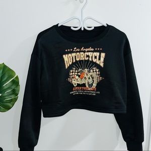 Shein Motorcycle Print Thermal Lined Crop Sweatshirt Medium